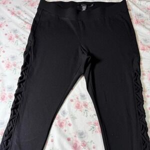 Torrid Black Leggings Size 2R Lace Up Side Stretch Pants Minor Bleach Stains
